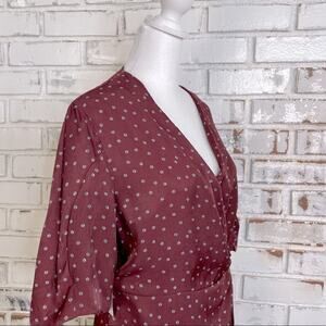 Lumiere Burgundy Polka Dot True Wrap Puff Sleeve Mini Dress L